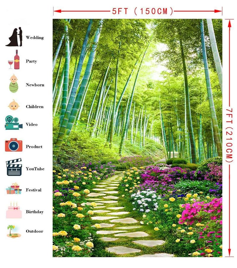FHZON 5x7ft Park Stone Path Photography Background Bamboo Forest Flower Backdrop Walking Travel Theme Party Photo Booth Video Studio Props LXFH334 - Image 2